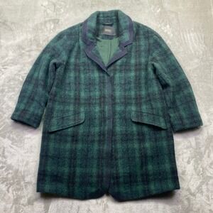 Seventy Sergio Tegon Green Plaid Alpaca Mohair Wool Coat Italy Size 48 Preppy